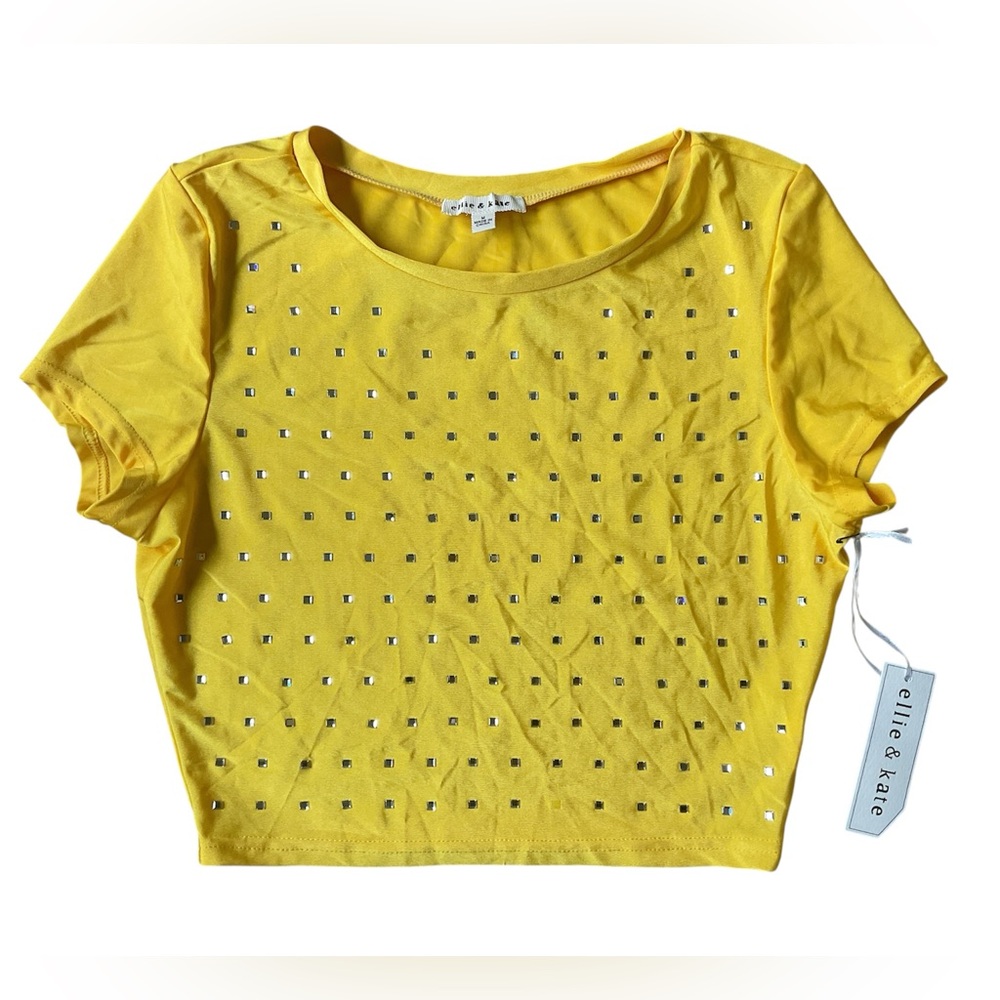 Ellie & Kate Yellow Studded Crop Top Size M Stretch